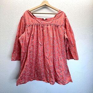 Woman Within Plus orange peach Floral 3/4  Bodice Blouse Tunic Shirt Top 1X.